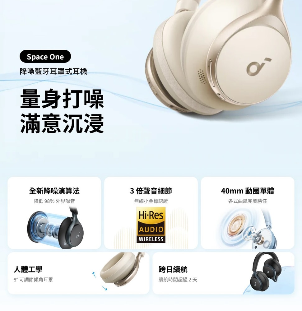 【soundcore】Space One 降噪藍牙耳罩式耳機 無線耳機 全罩耳機 藍芽耳機 耳罩 降噪耳機