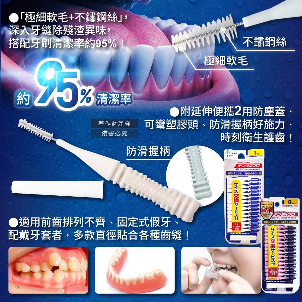 【dentalpro】I型潔齒縫軟毛牙間刷15入/盒(附延伸便攜2用防塵蓋,口腔清潔牙籤棒,極細護齦齒間刷,牙縫除殘渣異味牙線棒)