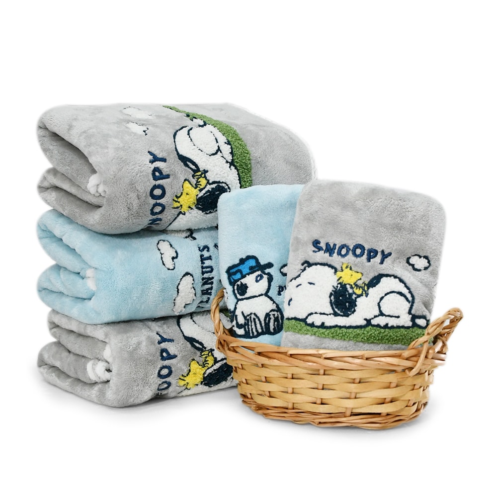 【MORINO 摩力諾】SNOOPY史努比-絲光絨刺繡舒柔浴巾_70*140cm SN418 SN419