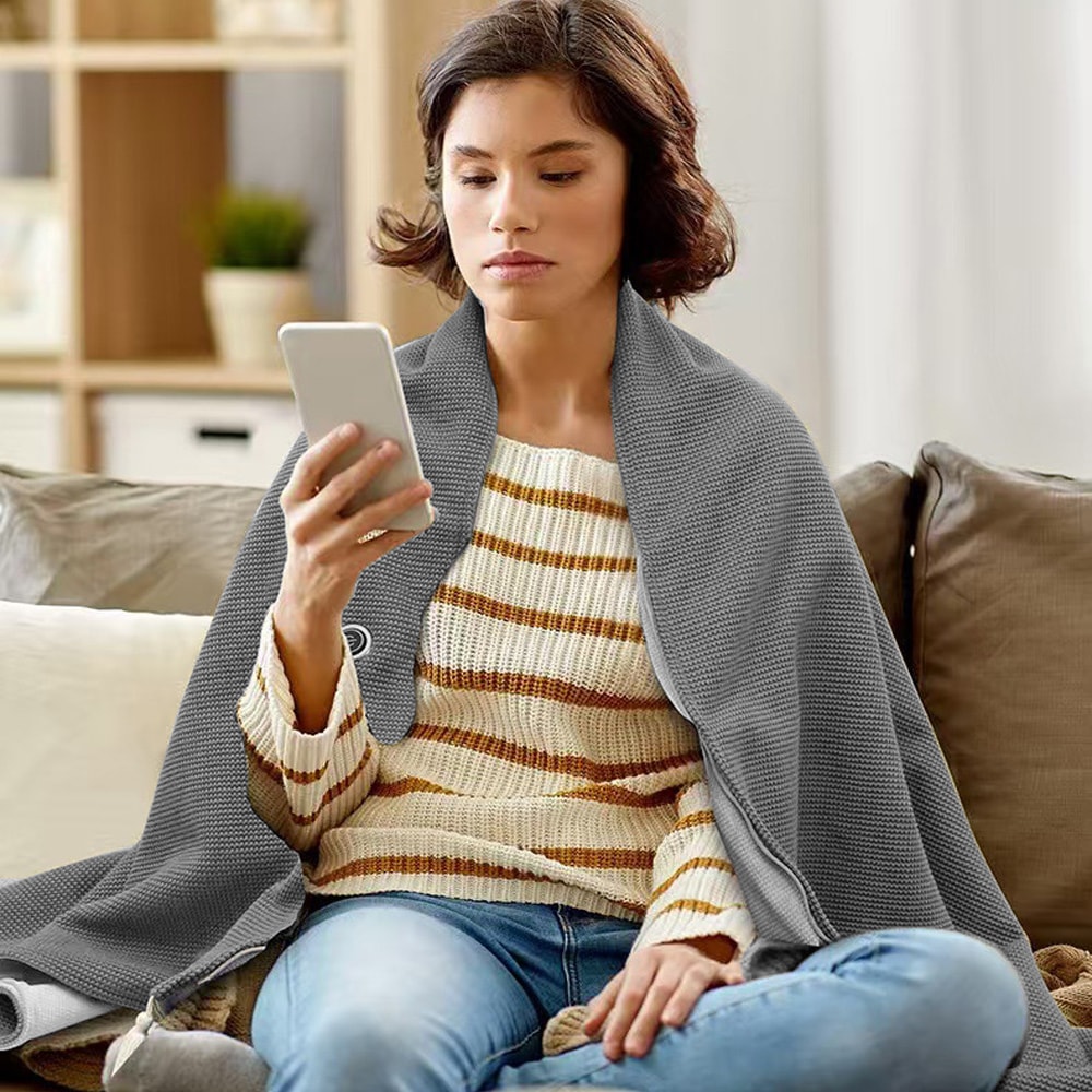 【CY 呈云】【NOVOICE 諾維斯】USB肩披電熱暖身毯(深灰/杏色)