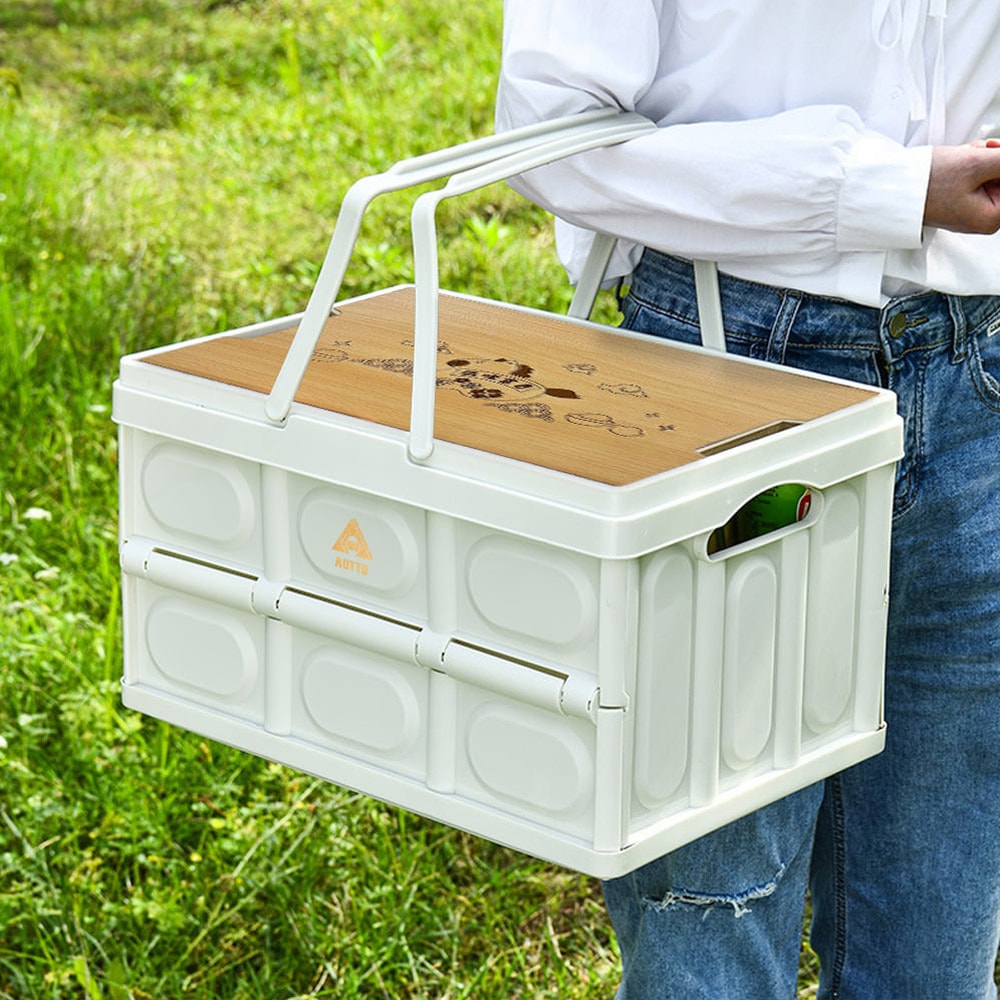 【AOTTO】定製提籃式露營折疊收納箱(露營箱 手提籃 折疊箱 置物箱 車載箱 收納籃)