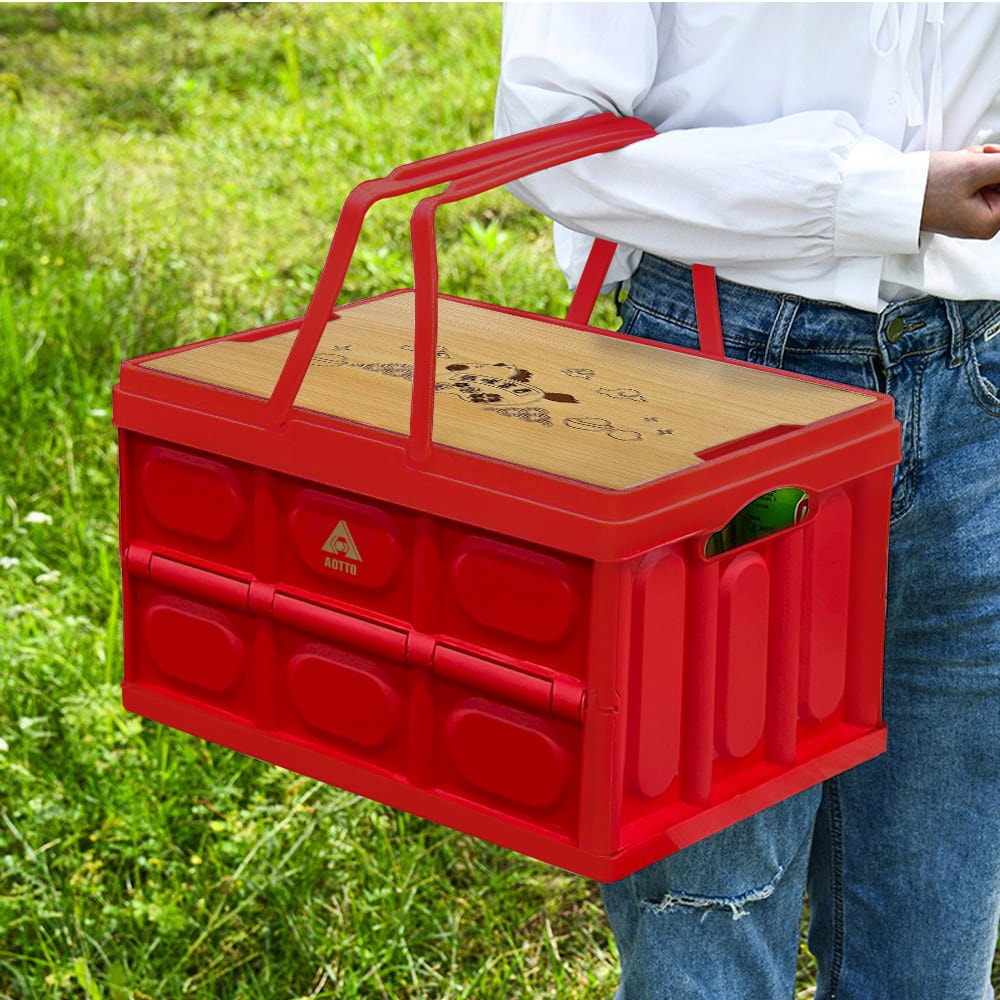 【AOTTO】定製提籃式露營折疊收納箱(露營箱 手提籃 折疊箱 置物箱 車載箱 收納籃)