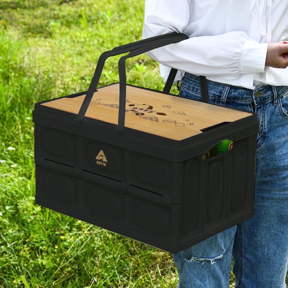 【AOTTO】定製提籃式露營折疊收納箱(露營箱 手提籃 折疊箱 置物箱 車載箱 收納籃)
