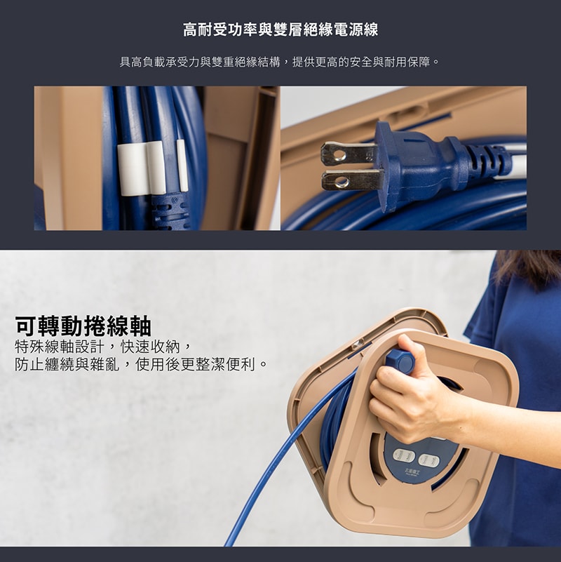 【太星電工】蓋安全四開四插2P輪座延長線15A 17米(1700公分)/過載保護/過熱保護/防塵蓋