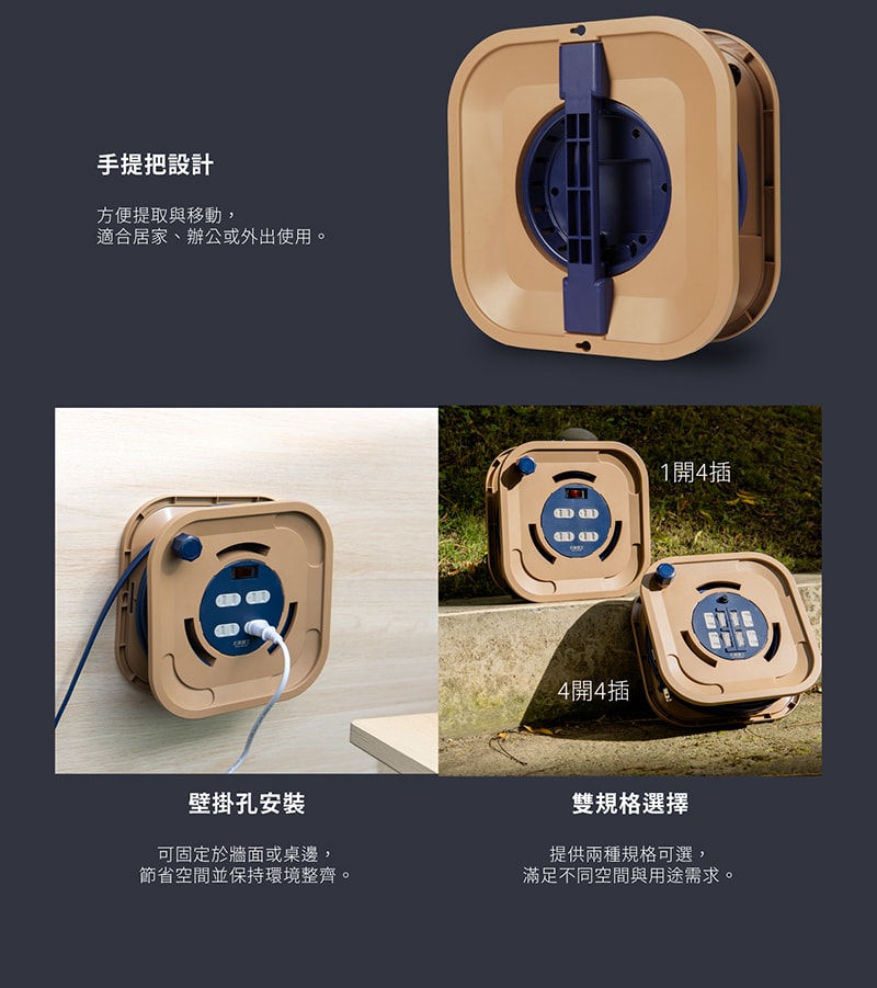 【太星電工】蓋安全四開四插2P輪座延長線15A 17米(1700公分)/過載保護/過熱保護/防塵蓋