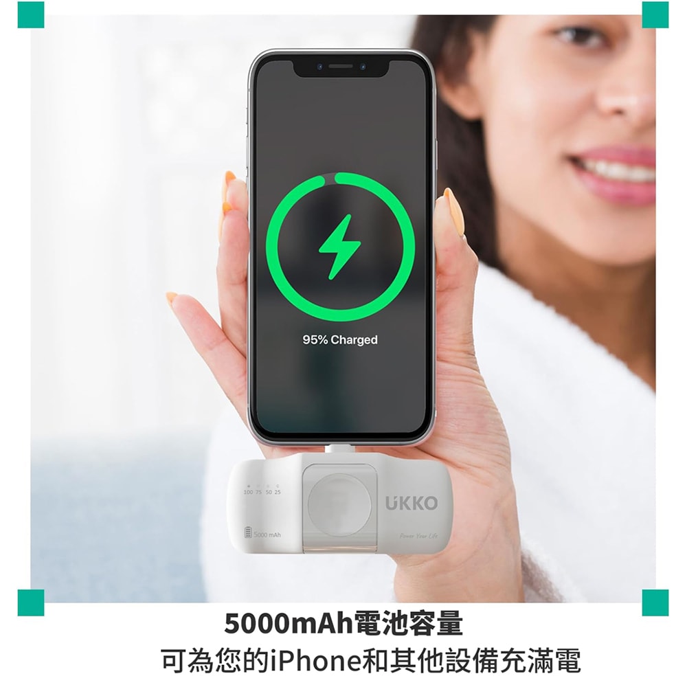 【UKKO】3合1 充手機/Watch+自帶TypeC線 直插式 5000mAh 快充行動電源(TypeC接頭可收)+附收納盒