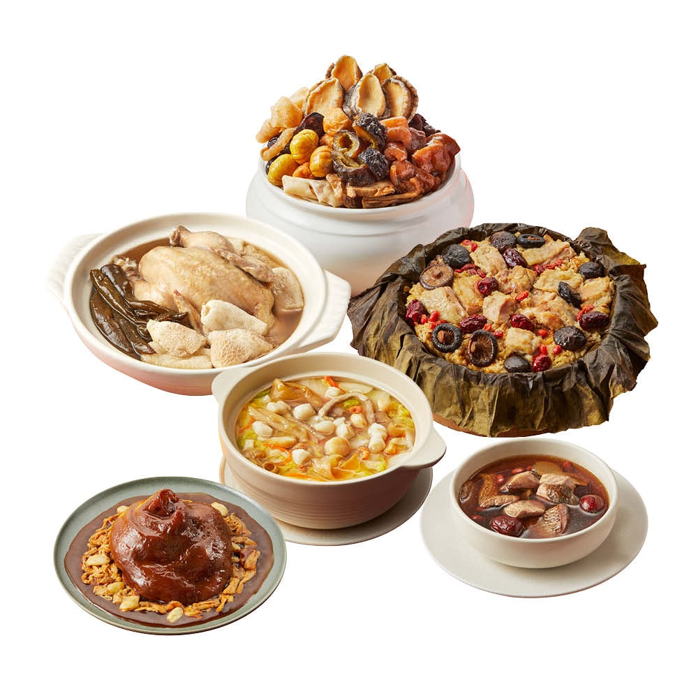 【雙月】年菜6件組(佛跳牆+米糕+筍絲蹄膀+雞湯+干貝白菜滷+鱸魚湯)(年菜/年貨)