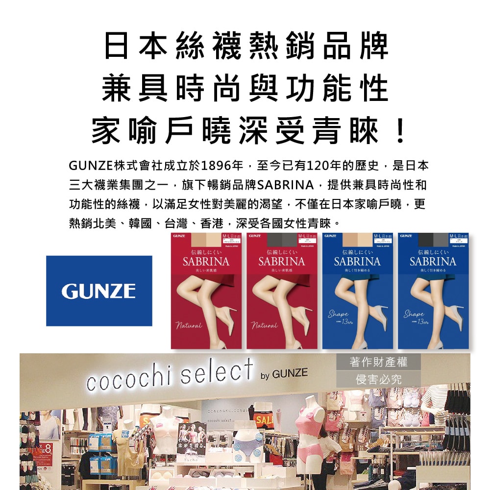 【日本GUNZE SABRINA】彈力防勾線修身顯瘦美腿超薄內搭絲襪ML號1雙/袋(裸感遮瑕吸濕排汗褲襪,防脫絲抗靜電透膚褲襪,足間加強薄透彈性襪)