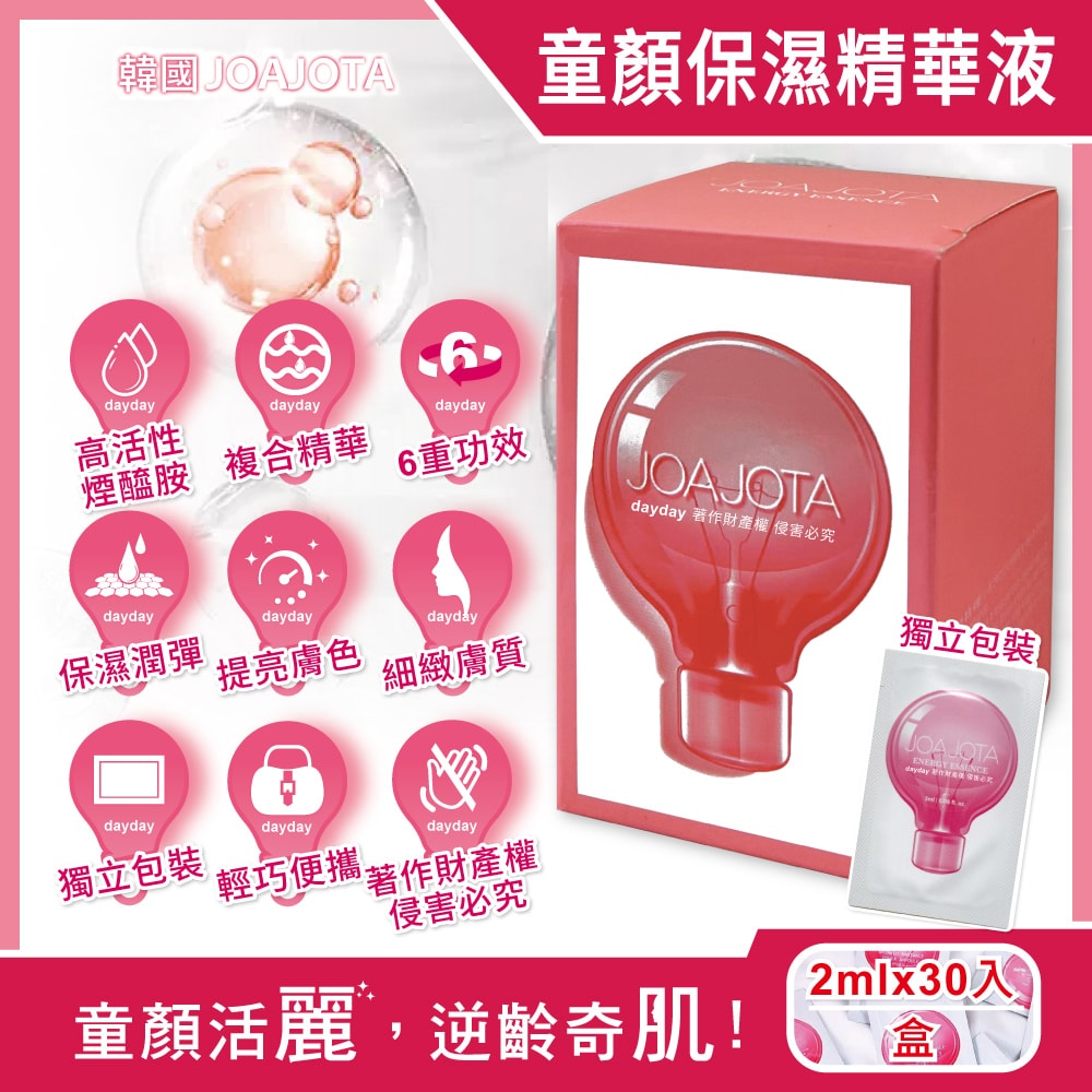 【韓國JOAJOTA】小燈泡童顏彈潤提亮護膚保養美容精華液2mlx30入/粉紅盒(獨立包裝旅遊保養組,暗沈妝前打底光澤肌膚安瓶,護理臉部頸部導入液)