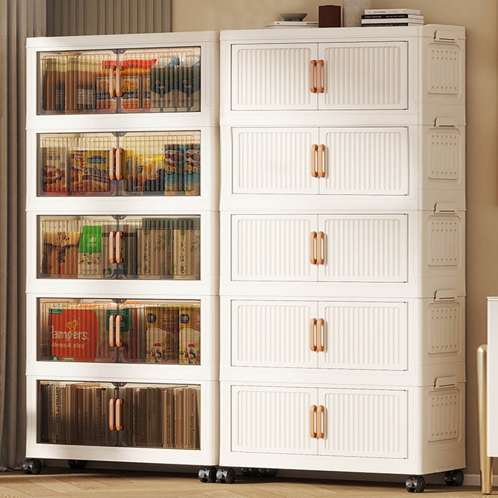 【AOTTO】80面寬五層摺疊附輪雙開門收納櫃(書櫃 置物櫃 收納櫃 收納箱 折疊箱)