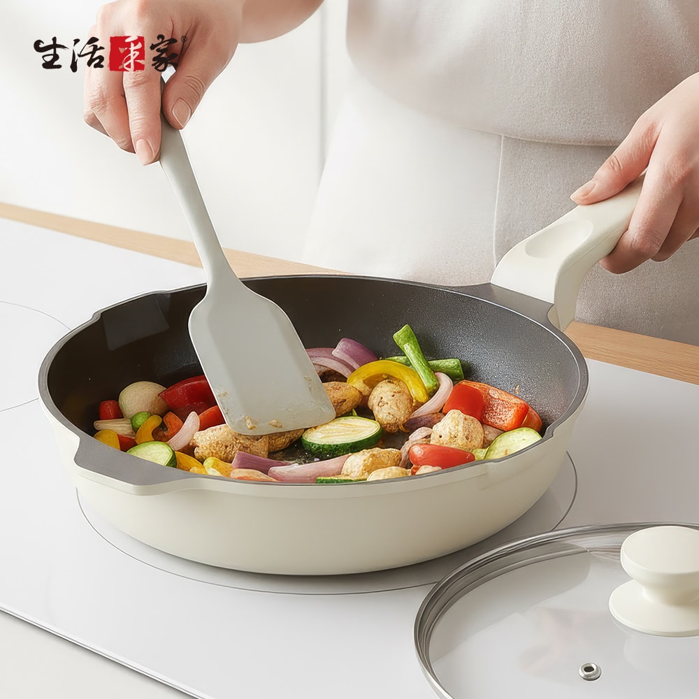 【生活采家】*送矽膠鏟+清潔棉* 鈦陶瓷不沾單把平底鍋 28cm 含蓋 煎鍋 不沾鍋炒鍋 平底鍋 煎蛋鍋 炒菜鍋 平底炒鍋 早餐鍋