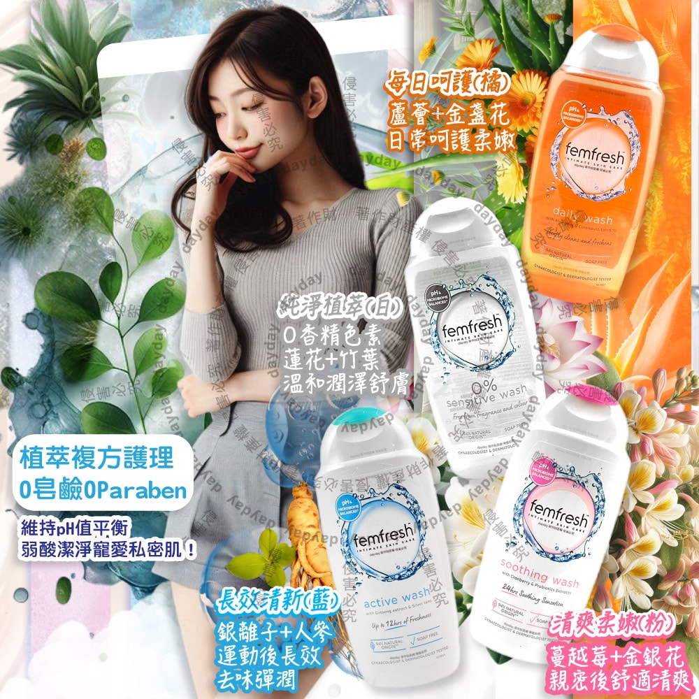 【femfresh 芳芯】弱酸性植萃複方溫和潤澤護理私密肌潔膚露250ml/瓶(pH值平衡女性保養護潔露,運動後生理期淨味沐浴乳,無皂鹼香氛潔浴凝膠)