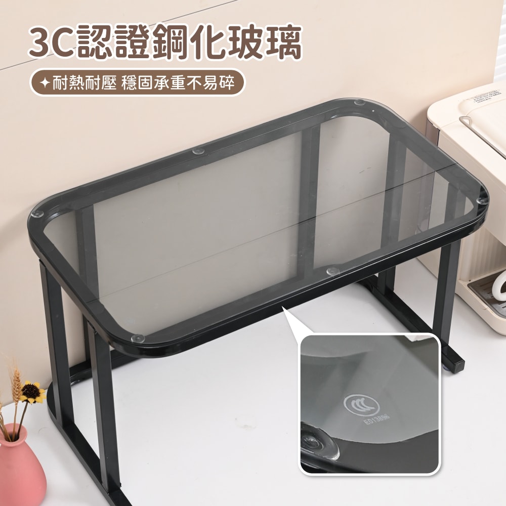 【慢慢家居】鋼化玻璃面板-碳鋼超耐重微波爐置物架-2入(廚房收納架 微波爐架 分層置物架)