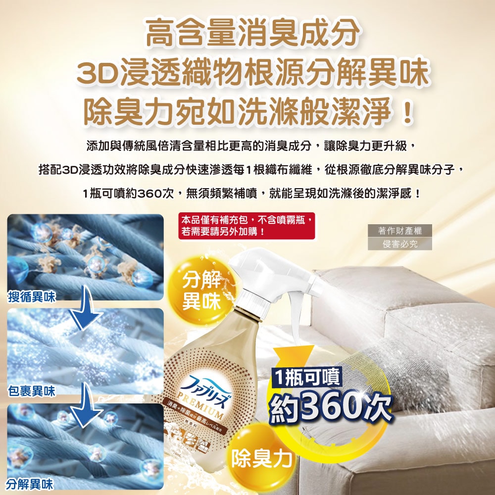 【Febreze 風倍清】高消臭力3D浸透織品除臭噴霧補充包1240ml/袋(超BIG衣物香氛,鞋靴消臭劑,去燒烤食物異味,寢具床墊地毯沙發窗簾適用)