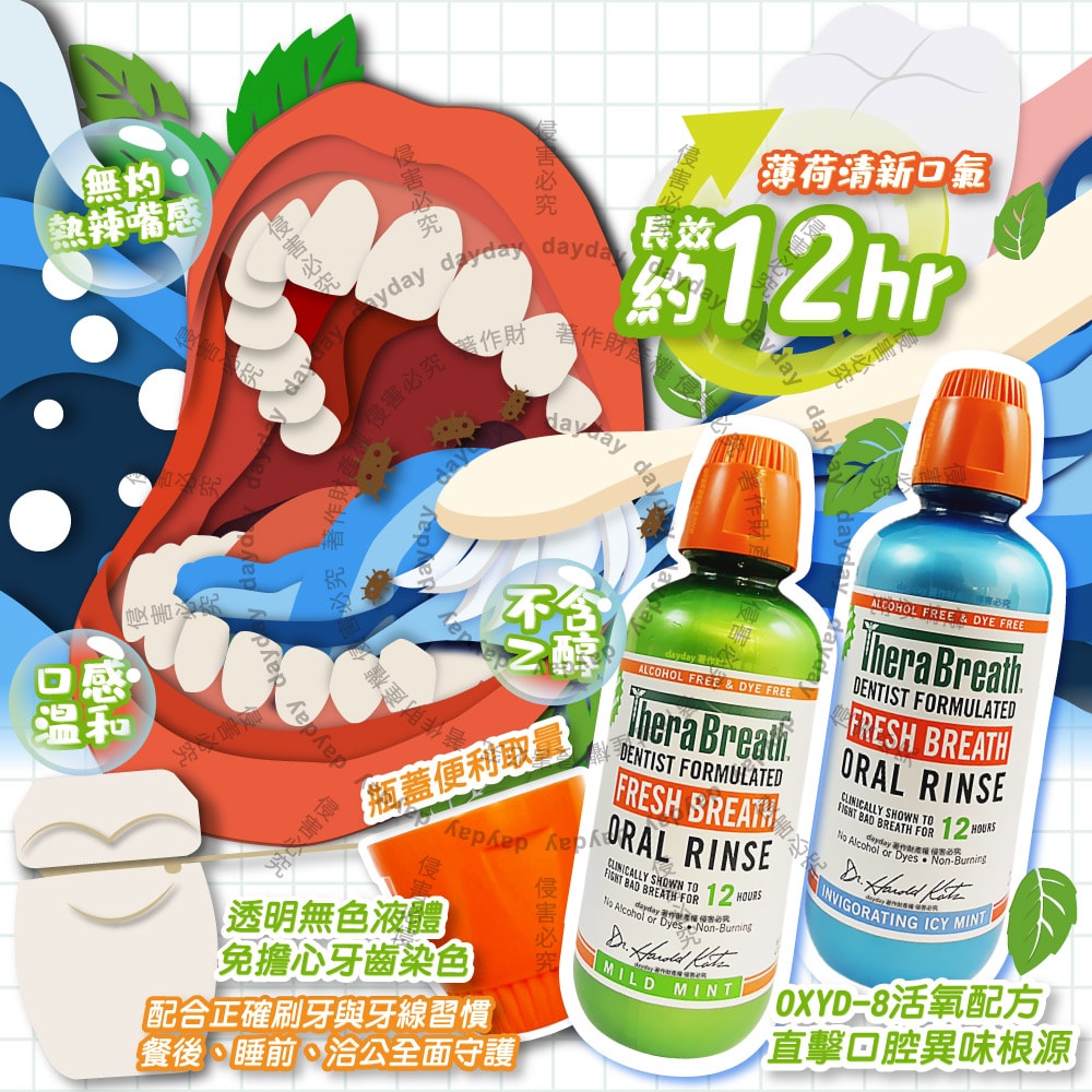 【生活良品】美國TheraBreath凱斯博士-活氧配方持久清新防口腔異味漱口水473ml/瓶(約12HR長效淨味潔口液,口感溫和無色防染潔齒水,薄荷護理終結壞口氣)