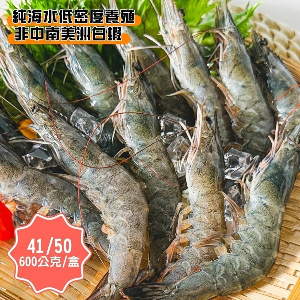 【鮮綠生活】鮮凍白蝦共6盒 (規格41/50，600g/盒，約25~28隻)