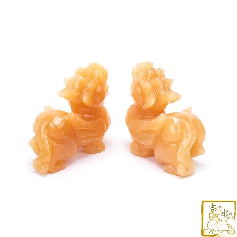 【吉祥水晶】黃玉飛天貔貅一對(小款)招財開運 擋煞辟邪