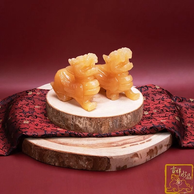 【吉祥水晶】黃玉飛天貔貅一對(小款)招財開運 擋煞辟邪