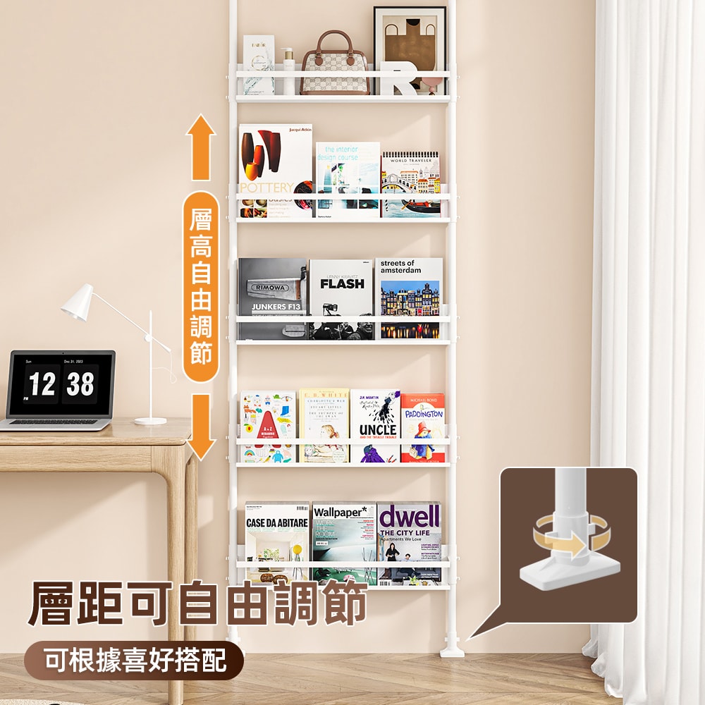 【慢慢家居】54面寬-免打孔頂天立地超薄門後書架 多功能置物架 (包架 鞋架 屏風 鐵製)