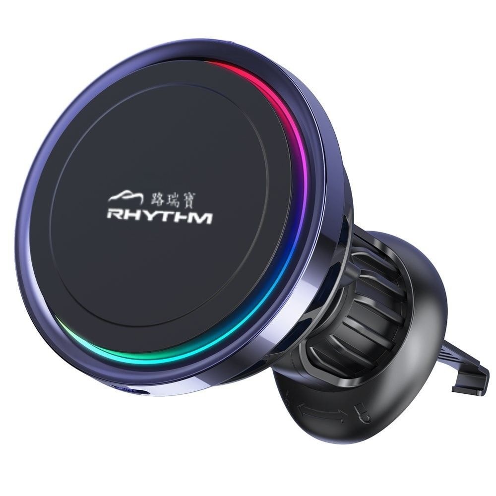 【Rhythm 路瑞寶】Qi2磁吸無線充電手機架｜按鍵控制氣氛燈變色｜15W快充＋降溫散熱｜快充穩固 車用/桌上兩用 MagSafe磁吸｜手機制冷科技｜XQ10 標準黑