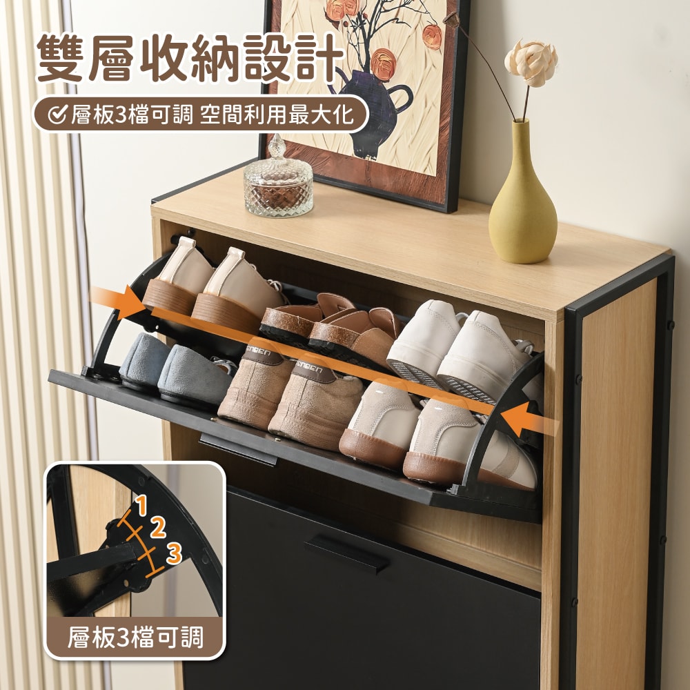 【慢慢家居】時尚三門大容量薄型翻斗鞋櫃(收納鞋櫃 玄關櫃 收納櫃 北歐風 現代風)