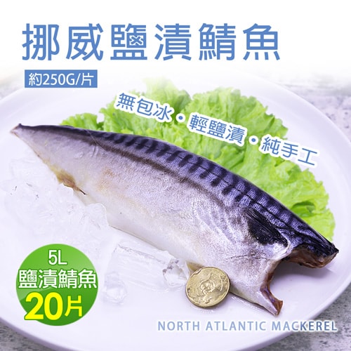 【築地一番鮮】挪威｜5L超大薄鹽鯖魚｜250g｜20片
