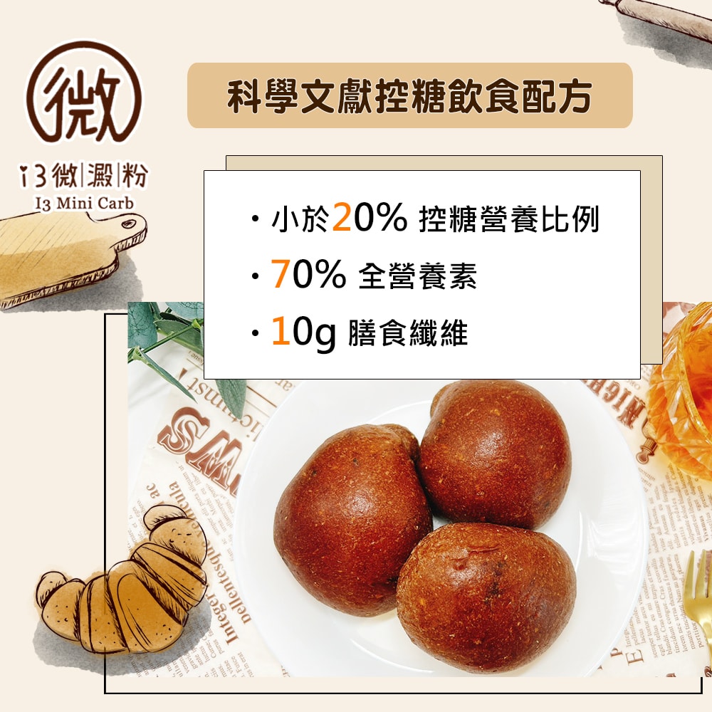 【i3微澱粉】控醣好纖手工麵包-巧克力小餐包15顆(271控糖配方 麵包 高蛋白)(7個工作天出貨)