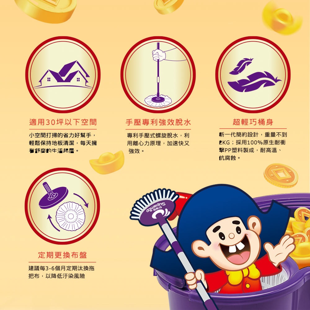 【好神拖】好神拖 乖乖聯名款-馬上舞吉 手壓旋轉拖把組(1拖+1桶+1布)