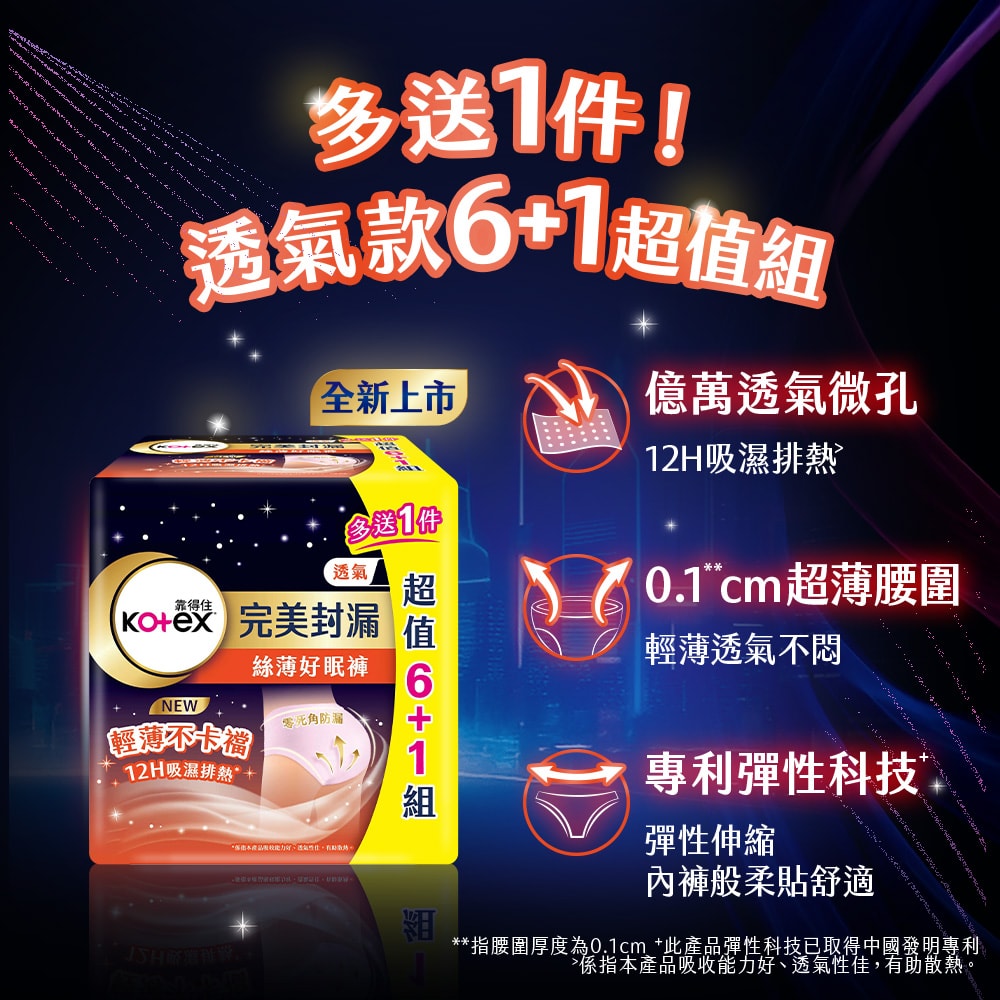 【Kotex 靠得住】絲薄好眠褲(褲型衛生棉) (6+1)片x6包/組 M/L/XL號