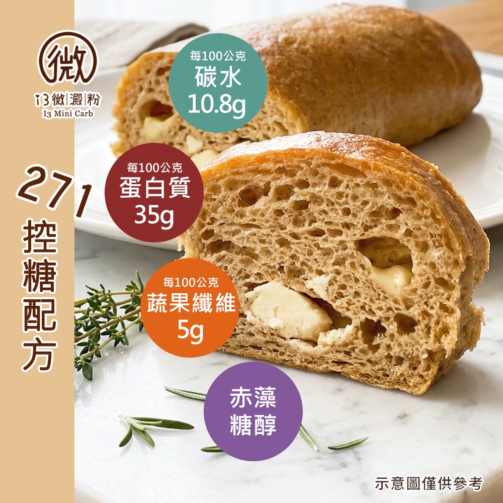 【i3微澱粉】低糖好纖手工乳酪軟法麵包160gx3條(271控糖配方 麵包 營養師)(7個工作天出貨)