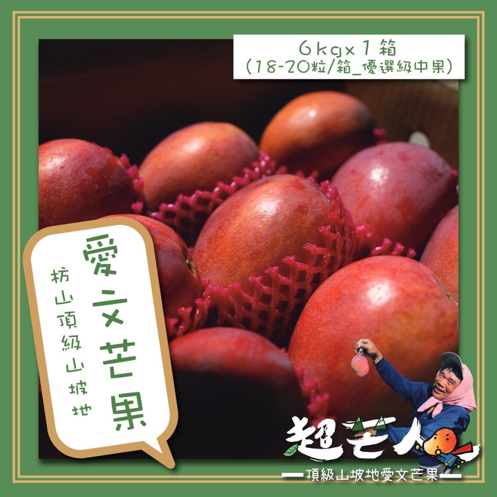 【禾鴻】【超芒人農場】屏東枋山頂級山坡愛文芒果禮盒6kgx1箱(18-20粒/箱_優選級中果)
