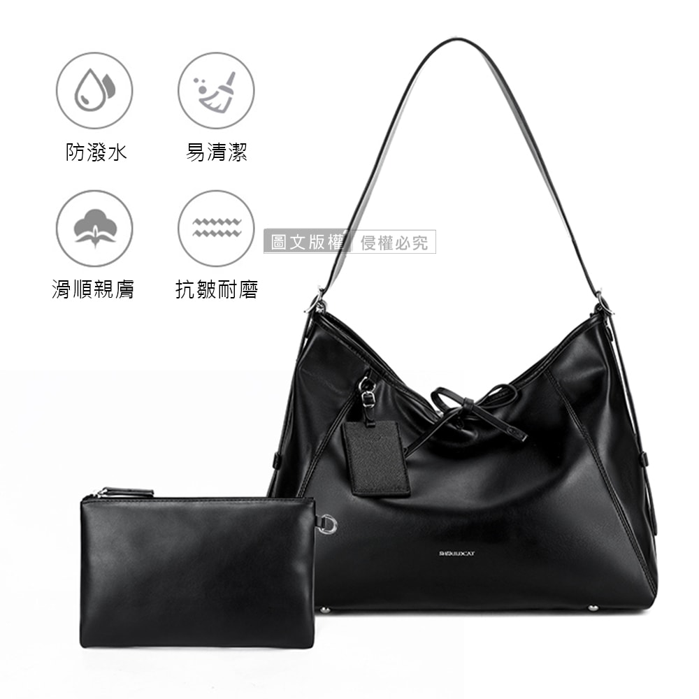 【J.S.優品】法式時尚 大容量輕柔皮革托特包 15吋平板包 正式休閒肩背包 單肩子母包