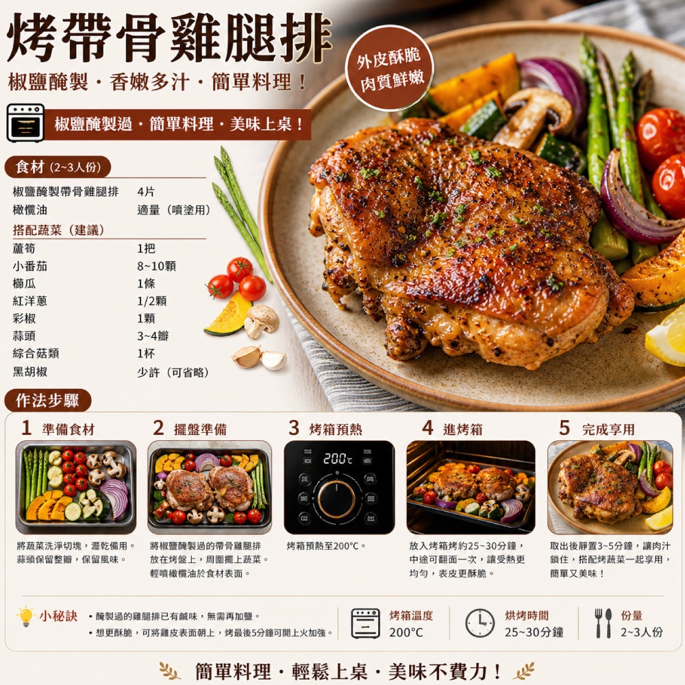 【赤豪家庭私廚】生醃椒鹽帶骨雞腿排12包(600g±10%/包/約4片)