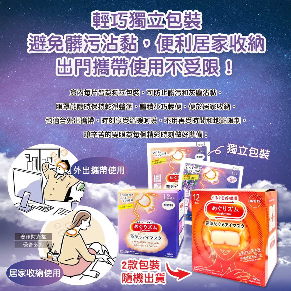 【日本花王KAO】約40°C休息時光蒸氣溫感耳掛式熱敷眼罩12片/盒(拋棄式透氣睡前溫潤眼周,自動加溫熱循環眼膜,外出遮光眼罩,溫暖眼部放鬆心情)